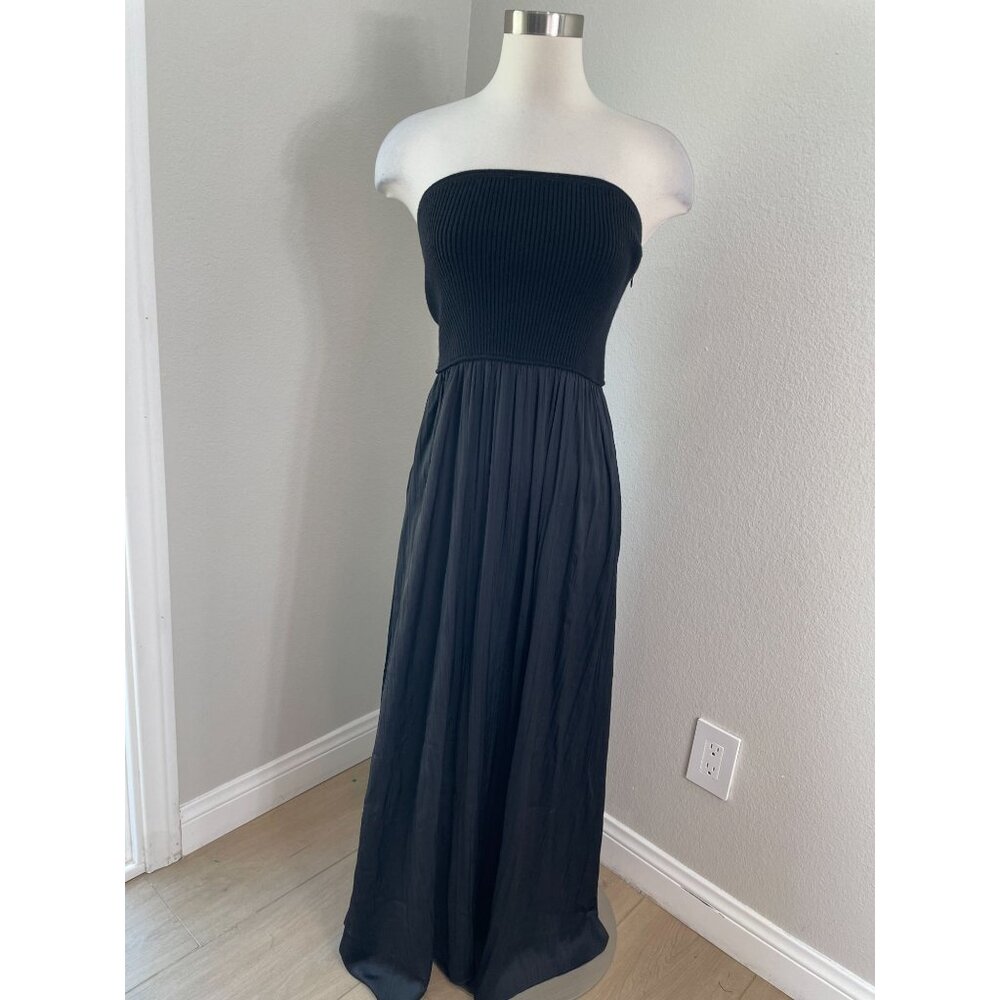 NEW Anthropologie Womens Medium Black Strapless‎ Maxi Dress Ribbed Knit Bodice